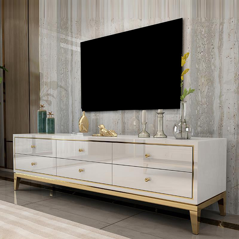 Glam Glass Stand Console Drawers Included Media Console with Legs for Living Room White Clearhalo 'furn' 'furn_tv_stands_entertainment_centers' 'Furniture' 'Living Room Furniture' 'TV Stands & Entertainment Centers' 'TV Stands & Media Storage Furniture' 'tv_stands_entertainment_centers' 6587308
