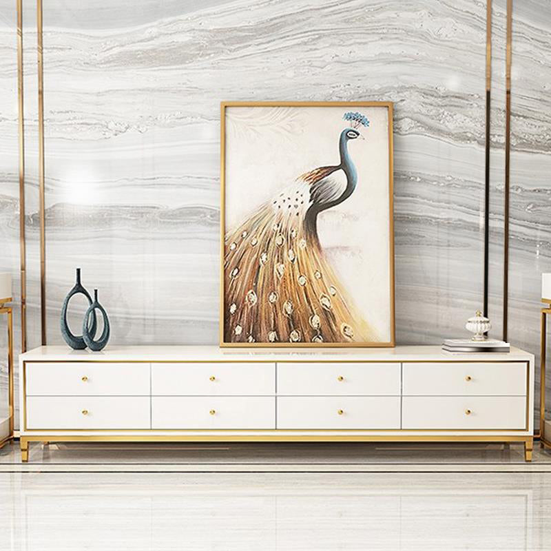 Glam Glass Stand Console Drawers Included Media Console with Legs for Living Room 87"L x 16"W x 20"H White Clearhalo 'furn' 'furn_tv_stands_entertainment_centers' 'Furniture' 'Living Room Furniture' 'TV Stands & Entertainment Centers' 'TV Stands & Media Storage Furniture' 'tv_stands_entertainment_centers' 6587310