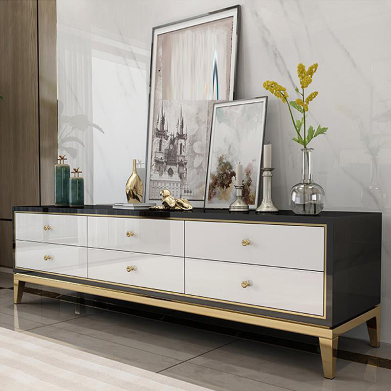 Enclosed Storage TV Media Stand Glass Media Console with Drawers Black-White Clearhalo 'furn' 'furn_tv_stands_entertainment_centers' 'Furniture' 'Living Room Furniture' 'TV Stands & Entertainment Centers' 'TV Stands & Media Storage Furniture' 'tv_stands_entertainment_centers' 6587371