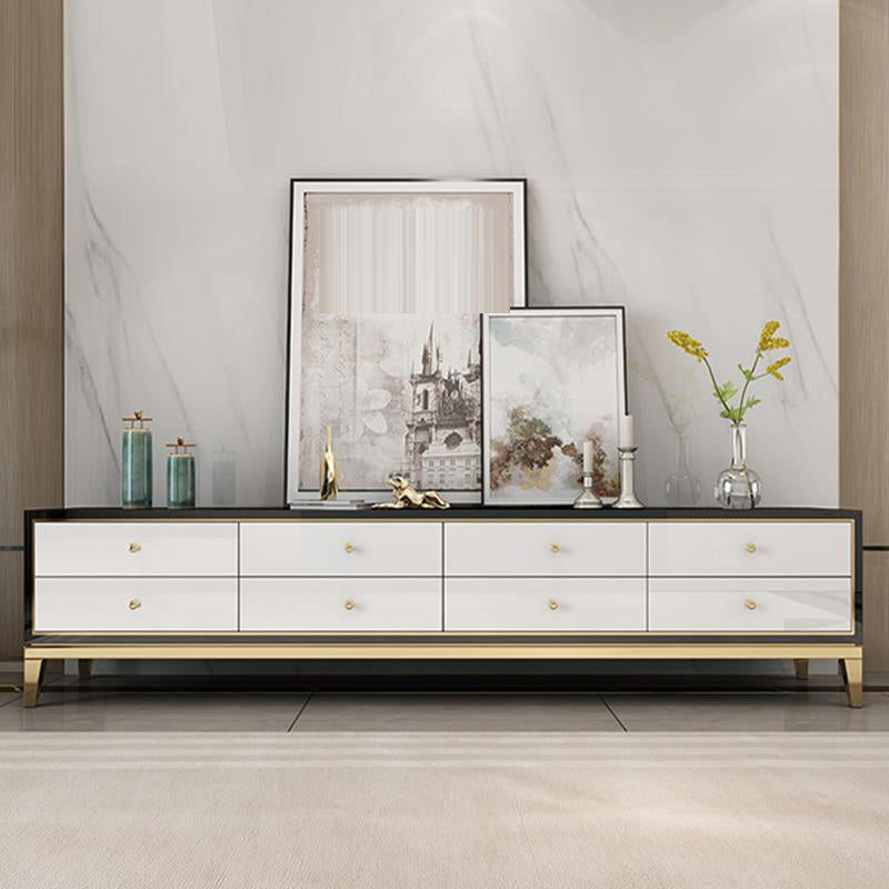 Enclosed Storage TV Media Stand Glass Media Console with Drawers Black-White Clearhalo 'furn' 'furn_tv_stands_entertainment_centers' 'Furniture' 'Living Room Furniture' 'TV Stands & Entertainment Centers' 'TV Stands & Media Storage Furniture' 'tv_stands_entertainment_centers' 6587379