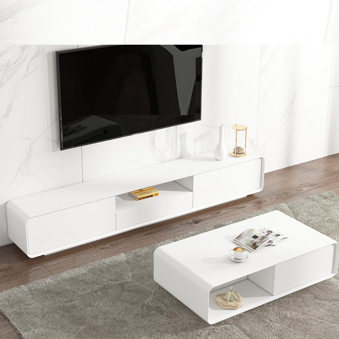 Support multimédia TV rectangulaire, meuble TV moderne avec étagères et tiroir