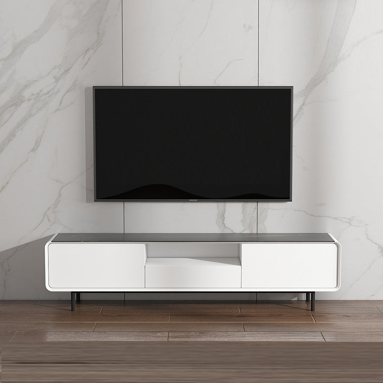 Support multimédia TV rectangulaire, meuble TV moderne avec étagères et tiroir