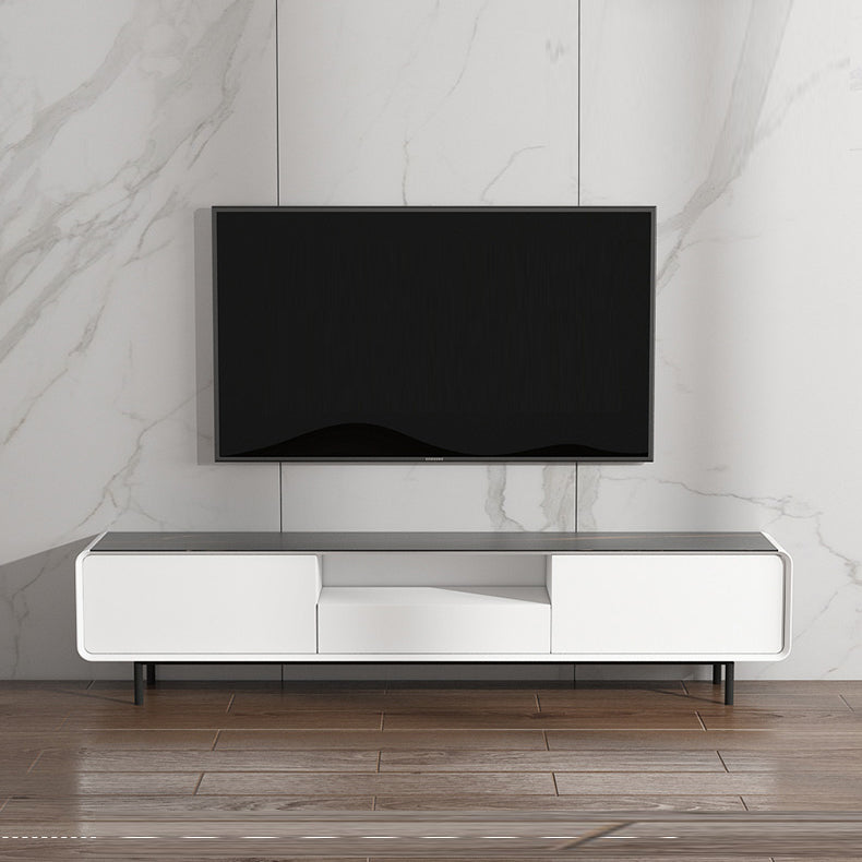 Support multimédia TV rectangulaire, meuble TV moderne avec étagères et tiroir