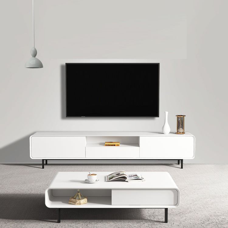 Support multimédia TV rectangulaire, meuble TV moderne avec étagères et tiroir