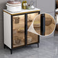 Contemporary Wood Display Stand Glass Doors Hutch Cabinet for Living Room
