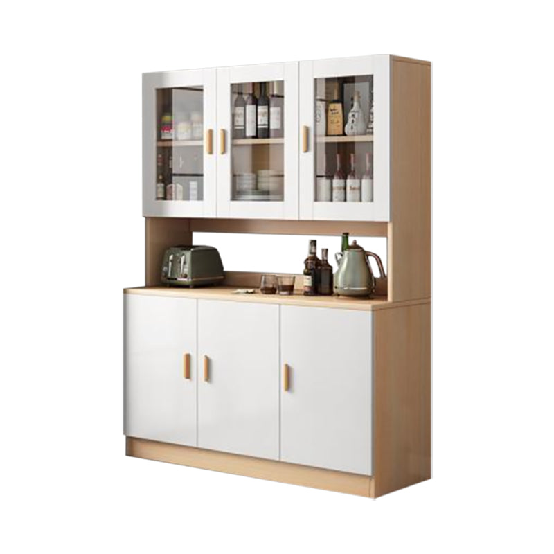Modern Wood Dining Hutch Glass Doors Display Cabinet with Doors for Dining Room 47"L x 13"W x 72"H Cherry Wood Upper & Lower Cabinets Clearhalo 'Display & China Cabinets' 'display_china_cabinets' 'furn' 'furn_display_china_cabinets' 'Furniture' 'Kitchen & Dining Furniture' 6588435