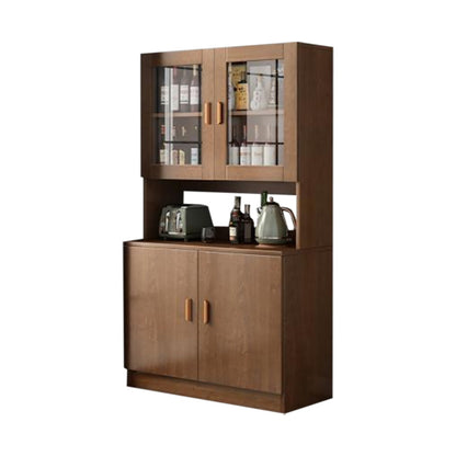 Modern Wood Dining Hutch Glass Doors Display Cabinet with Doors for Dining Room 31"L x 13"W x 72"H Brown Upper & Lower Cabinets Clearhalo 'Display & China Cabinets' 'display_china_cabinets' 'furn' 'furn_display_china_cabinets' 'Furniture' 'Kitchen & Dining Furniture' 6588436