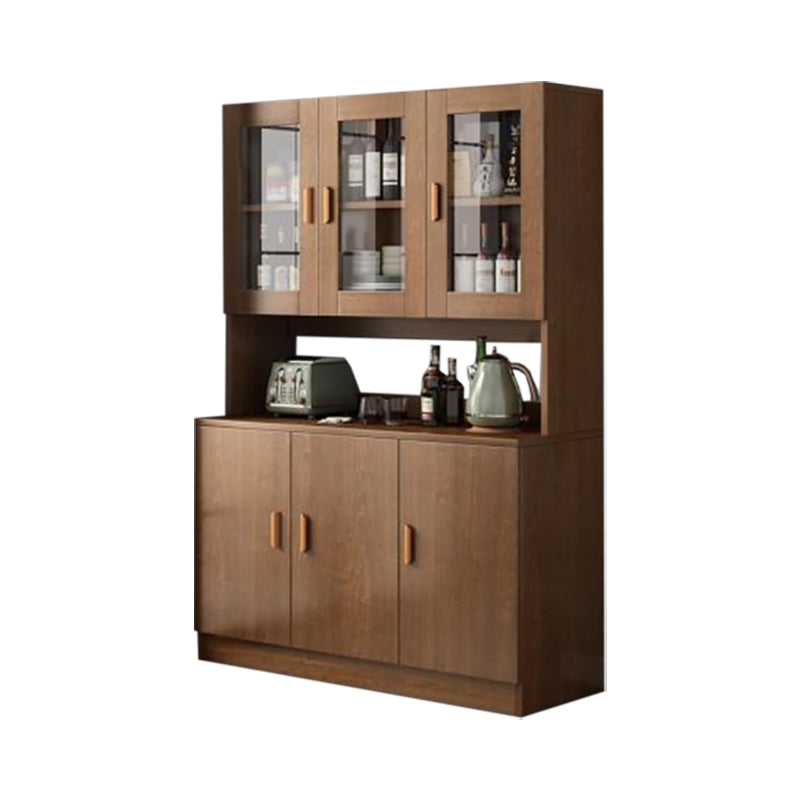Modern Wood Dining Hutch Glass Doors Display Cabinet with Doors for Dining Room 39"L x 13"W x 72"H Brown Upper & Lower Cabinets Clearhalo 'Display & China Cabinets' 'display_china_cabinets' 'furn' 'furn_display_china_cabinets' 'Furniture' 'Kitchen & Dining Furniture' 6588440