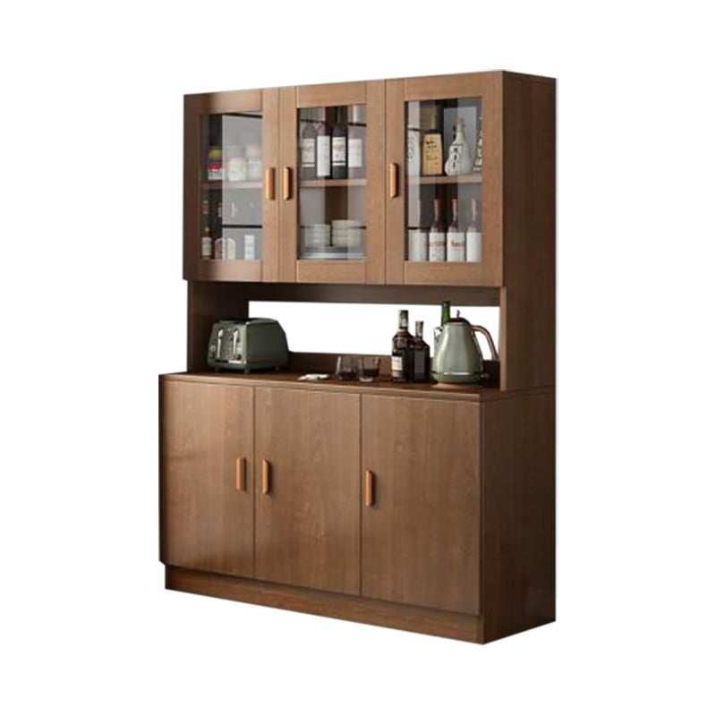 Modern Wood Dining Hutch Glass Doors Display Cabinet with Doors for Dining Room 47"L x 13"W x 72"H Brown Upper & Lower Cabinets Clearhalo 'Display & China Cabinets' 'display_china_cabinets' 'furn' 'furn_display_china_cabinets' 'Furniture' 'Kitchen & Dining Furniture' 6588444