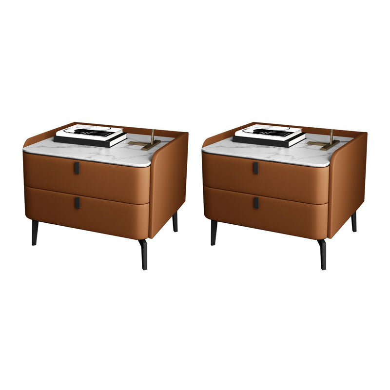 2 Drawers Modern Accent Table Nightstand Antique Finish Bed Nightstand