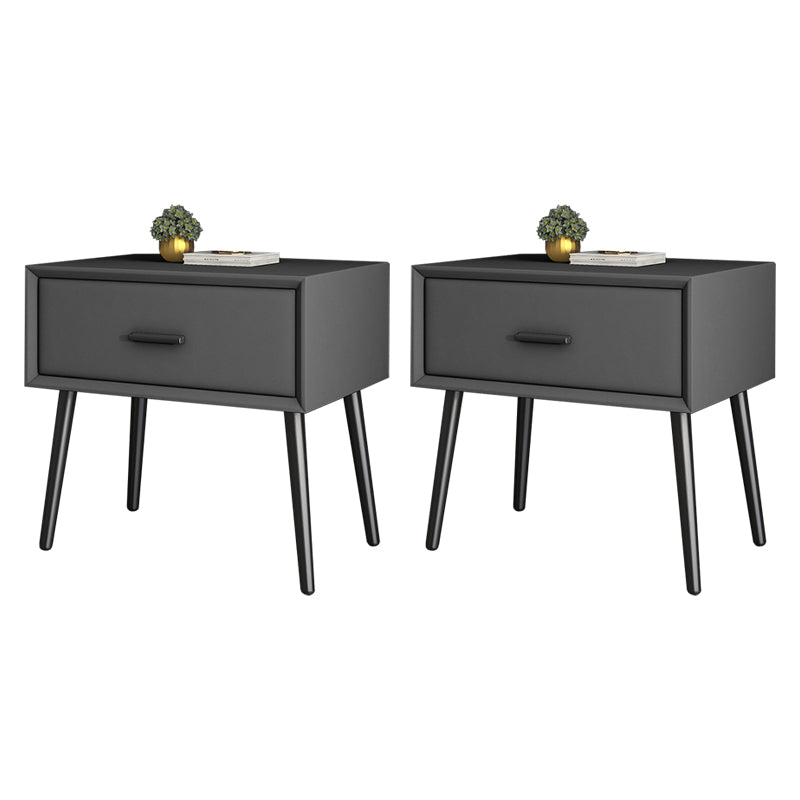 Contemporary Bed Nightstand Solid Wood Bedside Cabinet with Drawer Dark Gray 2 Piece Set Clearhalo 'Bedroom Furniture' 'furn' 'furn_night_stand' 'Furniture' 'night_stand' 'Nightstands' 6589133