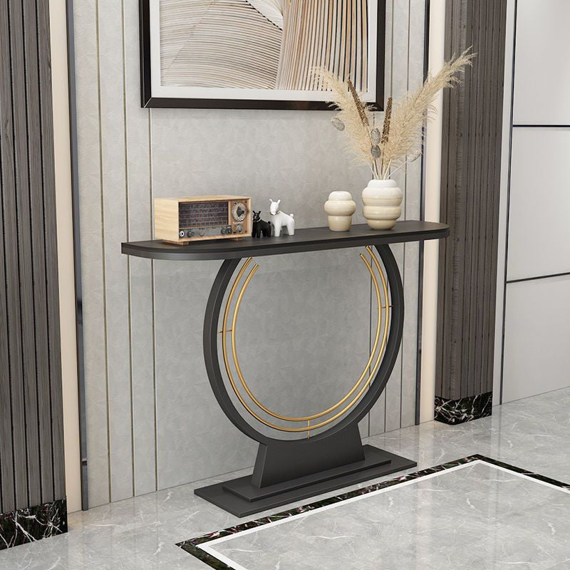 31.5" Tall Hall Console Table Stone Rectangle Accent Table with Abstract Base Black Clearhalo 'Console Tables' 'console_tables' 'Entry & Mudroom Furniture' 'furn' 'furn_console_tables' 'Furniture' 6589543