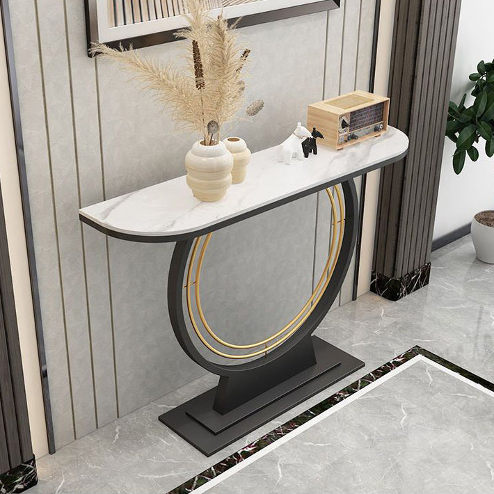 31.5" Tall Hall Console Table Stone Rectangle Accent Table with Abstract Base Clearhalo 'Console Tables' 'console_tables' 'Entry & Mudroom Furniture' 'furn' 'furn_console_tables' 'Furniture' 6589549