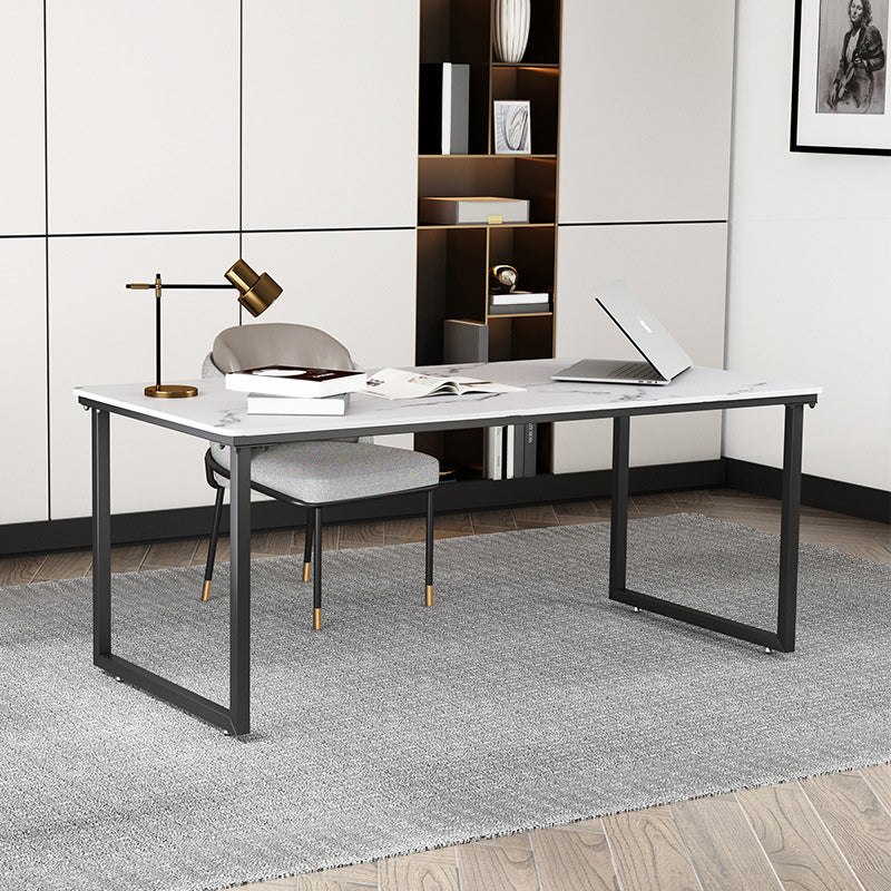 Stone Rectangular Writing Desk Modern 29.53" Tall Office Desk with Sled Base 63"L x 31.5"W x 29.5"H White Clearhalo 'furn' 'furn_office_desk' 'Furniture' 'Office Desks' 'Office Furniture' 'office_desk' 6589857