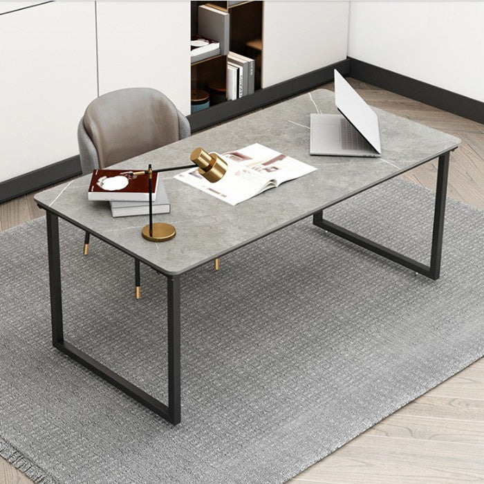 Stone Rectangular Writing Desk Modern 29.53" Tall Office Desk with Sled Base 63"L x 31.5"W x 29.5"H Grey Clearhalo 'furn' 'furn_office_desk' 'Furniture' 'Office Desks' 'Office Furniture' 'office_desk' 6589858