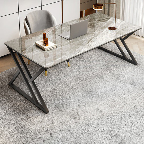 Stone Rectangular Office Desk Industrial 29.53" Tall Writing Desk 63"L x 31.5"W x 29.5"H Grey White Clearhalo 'furn' 'furn_office_desk' 'Furniture' 'Office Desks' 'Office Furniture' 'office_desk' 6589874