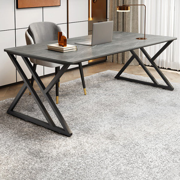 Stone Rectangular Office Desk Industrial 29.53" Tall Writing Desk 63"L x 31.5"W x 29.5"H Gray Clearhalo 'furn' 'furn_office_desk' 'Furniture' 'Office Desks' 'Office Furniture' 'office_desk' 6589878