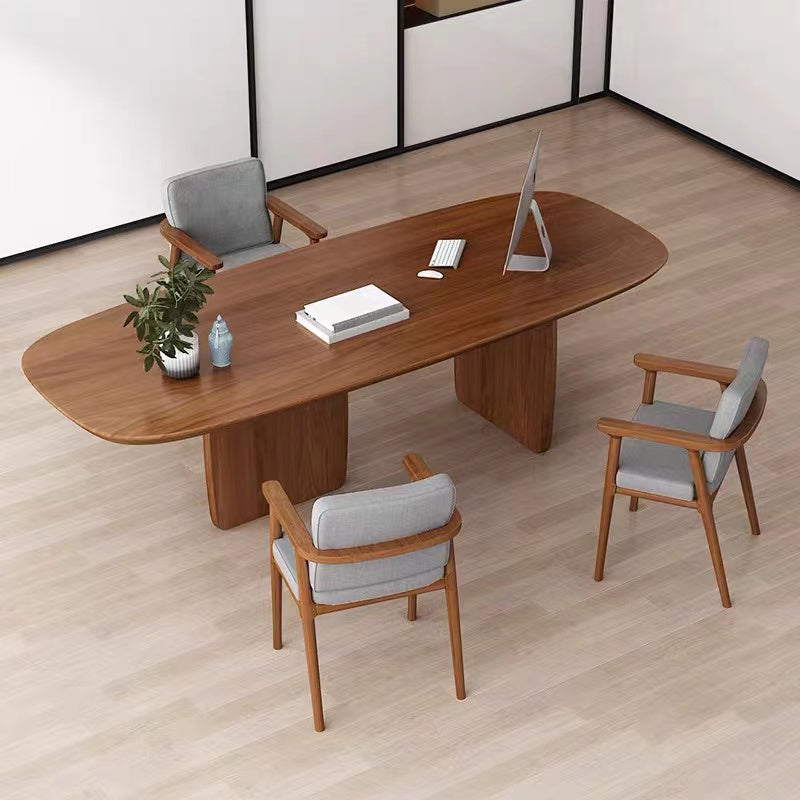 Modern Oval Office Desk Solid Wood Writing Desk for Home Office 86.6"L x 35.4"W x 29.5"H Red Brown Clearhalo 'furn' 'furn_office_desk' 'Furniture' 'Office Desks' 'Office Furniture' 'office_desk' 6589943