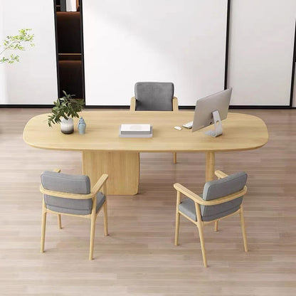 Modern Oval Office Desk Solid Wood Writing Desk for Home Office Natural Clearhalo 'furn' 'furn_office_desk' 'Furniture' 'Office Desks' 'Office Furniture' 'office_desk' 6589946