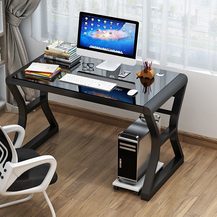 Glass Top Rectangular Office Desk 29.53-inch Tall Writing Desk 39.4"L x 23.6"W x 29.5"H Black Black Clearhalo 'furn' 'furn_office_desk' 'Furniture' 'Office Desks' 'Office Furniture' 'office_desk' 6590236