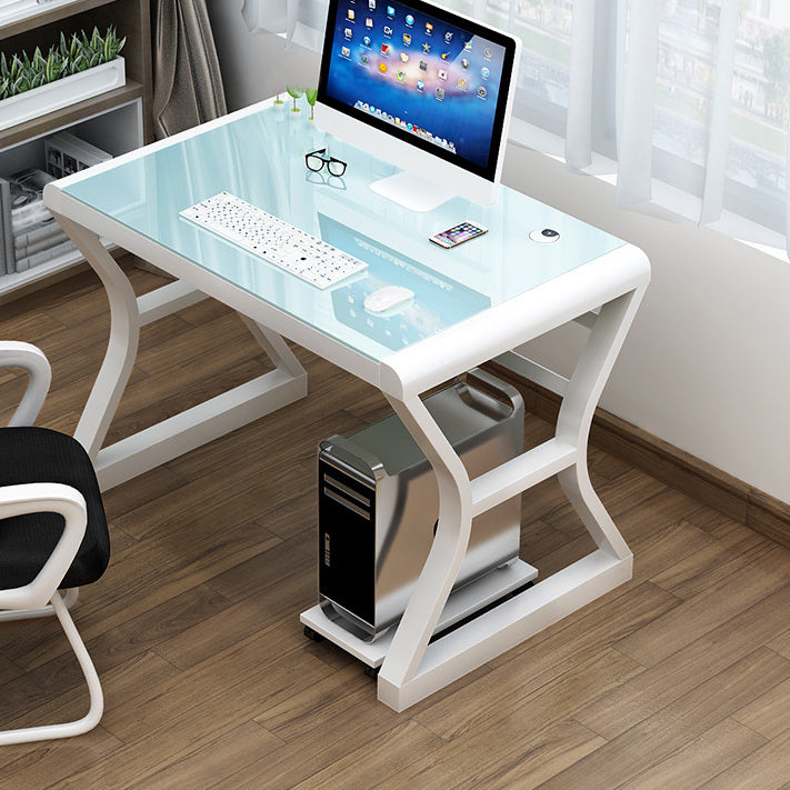 Glass Top Rectangular Office Desk 29.53-inch Tall Writing Desk 31.5"L x 19.7"W x 29.5"H White White Clearhalo 'furn' 'furn_office_desk' 'Furniture' 'Office Desks' 'Office Furniture' 'office_desk' 6590237