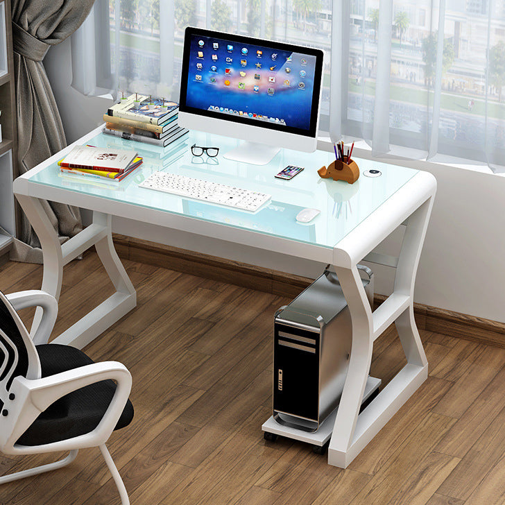 Glass Top Rectangular Office Desk 29.53-inch Tall Writing Desk 39.4"L x 23.6"W x 29.5"H White White Clearhalo 'furn' 'furn_office_desk' 'Furniture' 'Office Desks' 'Office Furniture' 'office_desk' 6590238