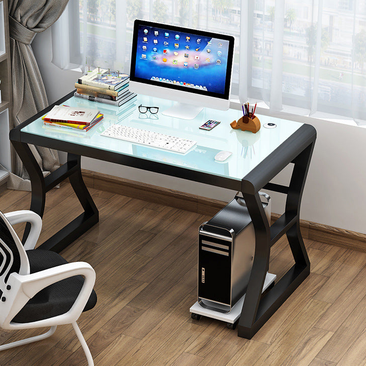 Glass Top Rectangular Office Desk 29.53-inch Tall Writing Desk 39.4"L x 23.6"W x 29.5"H Black White Clearhalo 'furn' 'furn_office_desk' 'Furniture' 'Office Desks' 'Office Furniture' 'office_desk' 6590239