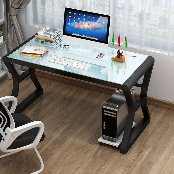 Glass Top Rectangular Office Desk 29.53-inch Tall Writing Desk 47.2"L x 23.6"W x 29.5"H Black White Clearhalo 'furn' 'furn_office_desk' 'Furniture' 'Office Desks' 'Office Furniture' 'office_desk' 6590242