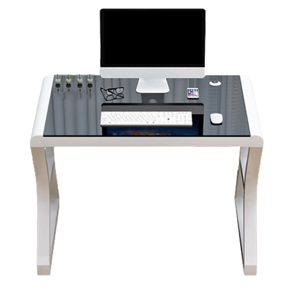 Glass Top Rectangular Office Desk 29.53-inch Tall Writing Desk 31.5"L x 19.7"W x 29.5"H White Black Clearhalo 'furn' 'furn_office_desk' 'Furniture' 'Office Desks' 'Office Furniture' 'office_desk' 6590243