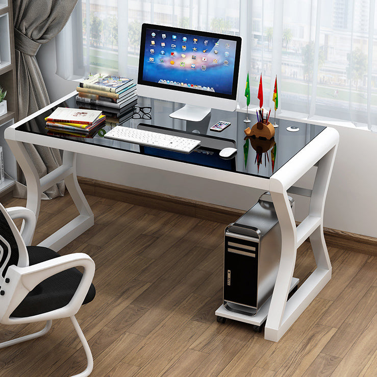Glass Top Rectangular Office Desk 29.53-inch Tall Writing Desk 47.2"L x 23.6"W x 29.5"H White Black Clearhalo 'furn' 'furn_office_desk' 'Furniture' 'Office Desks' 'Office Furniture' 'office_desk' 6590245