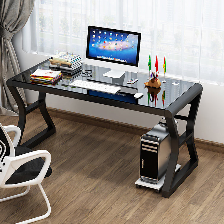 Glass Top Rectangular Office Desk 29.53-inch Tall Writing Desk 55.1"L x 23.6"W x 29.5"H Black Black Clearhalo 'furn' 'furn_office_desk' 'Furniture' 'Office Desks' 'Office Furniture' 'office_desk' 6590250