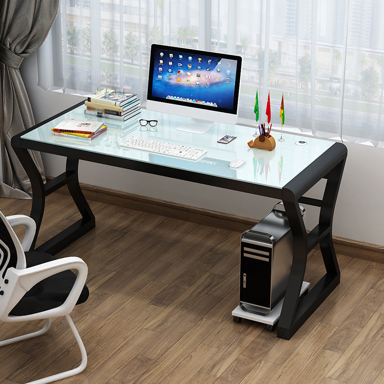 Glass Top Rectangular Office Desk 29.53-inch Tall Writing Desk 55.1"L x 23.6"W x 29.5"H Black White Clearhalo 'furn' 'furn_office_desk' 'Furniture' 'Office Desks' 'Office Furniture' 'office_desk' 6590252