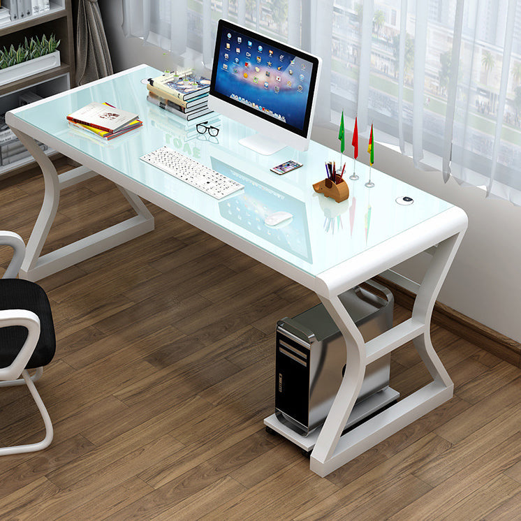 Glass Top Rectangular Office Desk 29.53-inch Tall Writing Desk 63"L x 23.6"W x 29.5"H White White Clearhalo 'furn' 'furn_office_desk' 'Furniture' 'Office Desks' 'Office Furniture' 'office_desk' 6590253