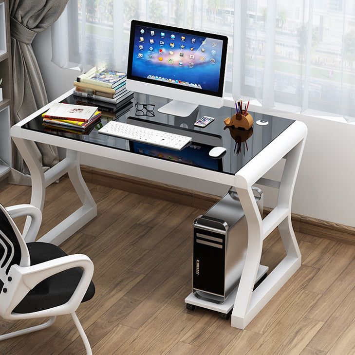 Glass Top Rectangular Office Desk 29.53-inch Tall Writing Desk 39.4"L x 23.6"W x 29.5"H White Black Clearhalo 'furn' 'furn_office_desk' 'Furniture' 'Office Desks' 'Office Furniture' 'office_desk' 6590258
