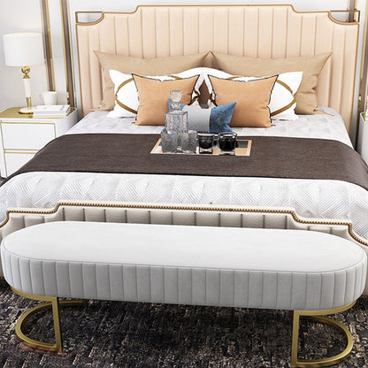 Contemporary Upholstered Bench Oval 16.5" Height Bedroom Bench with Metal Legs Grey Clearhalo 'Benches' 'Chairs & Seating' 'furn' 'furn_benches' 'Furniture' 'Living Room Furniture' 6590324