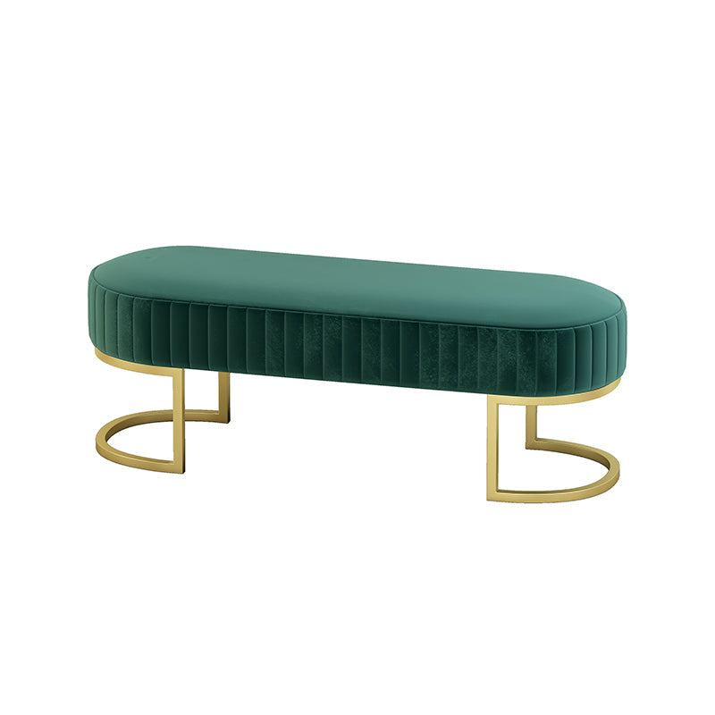Contemporary Upholstered Bench Oval 16.5" Height Bedroom Bench with Metal Legs Clearhalo 'Benches' 'Chairs & Seating' 'furn' 'furn_benches' 'Furniture' 'Living Room Furniture' 6590325
