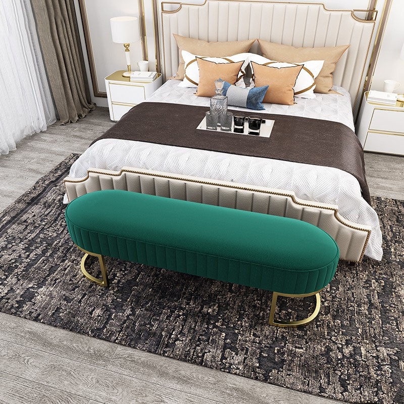 Contemporary Upholstered Bench Oval 16.5" Height Bedroom Bench with Metal Legs 31.5"L x 16"W x 16.5"H Green Clearhalo 'Benches' 'Chairs & Seating' 'furn' 'furn_benches' 'Furniture' 'Living Room Furniture' 6590330