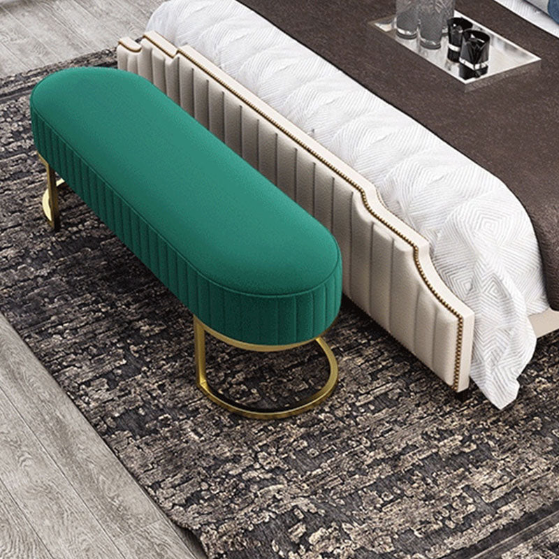 Contemporary Upholstered Bench Oval 16.5" Height Bedroom Bench with Metal Legs Clearhalo 'Benches' 'Chairs & Seating' 'furn' 'furn_benches' 'Furniture' 'Living Room Furniture' 6590331