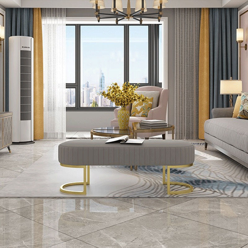 Contemporary Upholstered Bench Oval 16.5" Height Bedroom Bench with Metal Legs Clearhalo 'Benches' 'Chairs & Seating' 'furn' 'furn_benches' 'Furniture' 'Living Room Furniture' 6590332