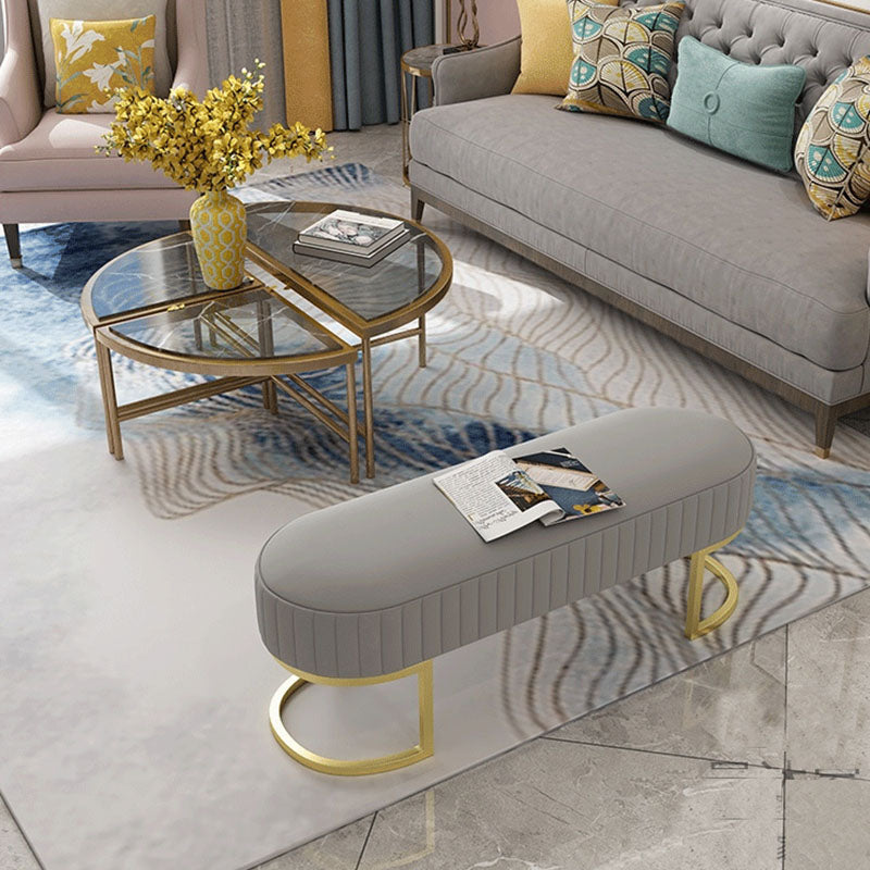Contemporary Upholstered Bench Oval 16.5" Height Bedroom Bench with Metal Legs Clearhalo 'Benches' 'Chairs & Seating' 'furn' 'furn_benches' 'Furniture' 'Living Room Furniture' 6590333