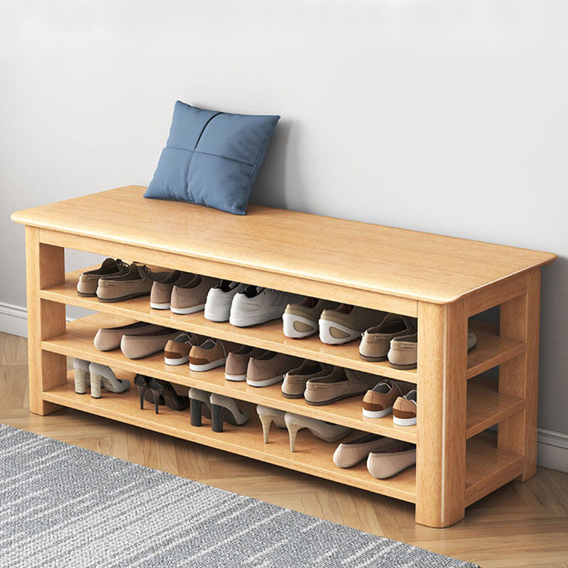 Modern Rubber Wood Bench Rectangle Home Storage Seating Bench with Shelves Natural Clearhalo 'Benches' 'Chairs & Seating' 'furn' 'furn_benches' 'Furniture' 'Living Room Furniture' 6590384