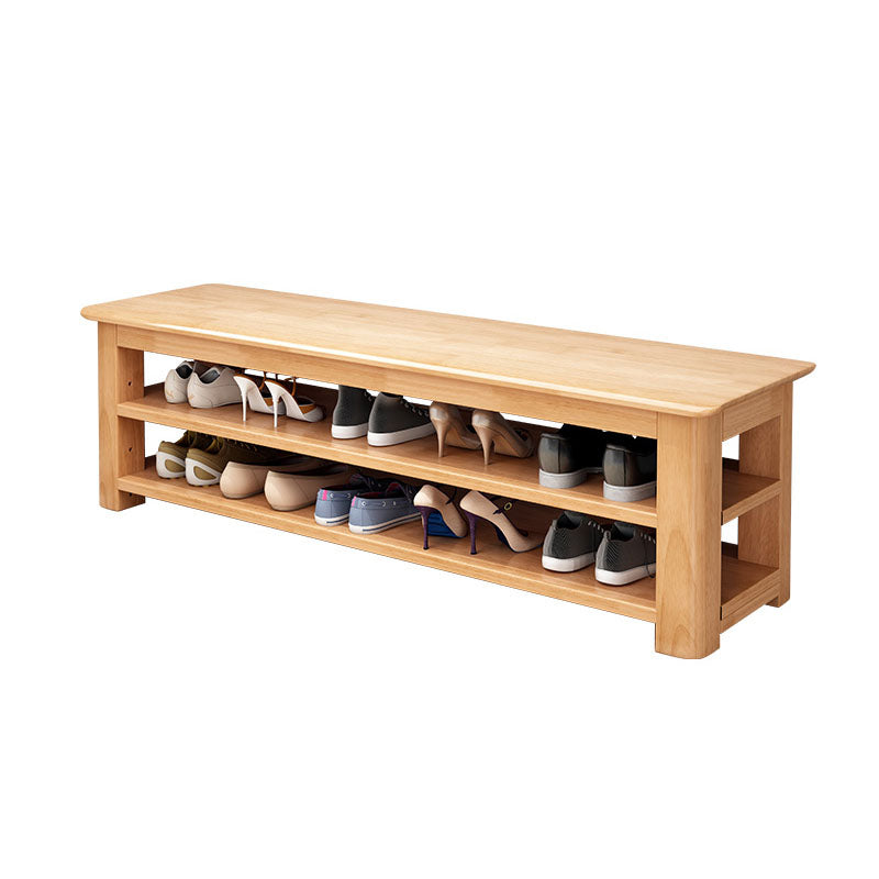 Modern Rubber Wood Bench Rectangle Home Storage Seating Bench with Shelves Natural Clearhalo 'Benches' 'Chairs & Seating' 'furn' 'furn_benches' 'Furniture' 'Living Room Furniture' 6590392