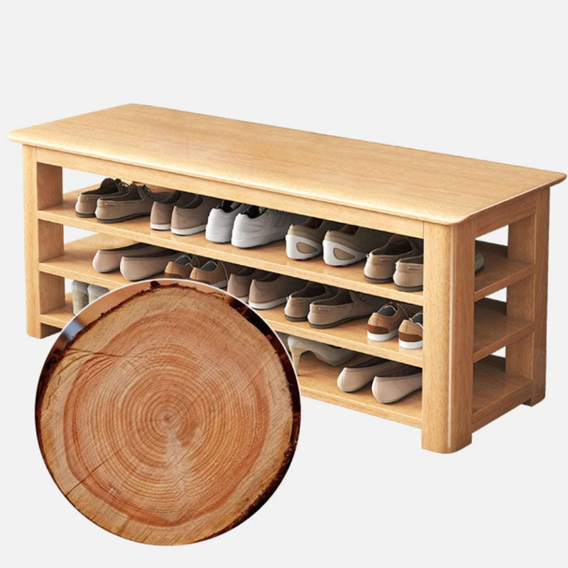 Modern Rubber Wood Bench Rectangle Home Storage Seating Bench with Shelves Clearhalo 'Benches' 'Chairs & Seating' 'furn' 'furn_benches' 'Furniture' 'Living Room Furniture' 6590397