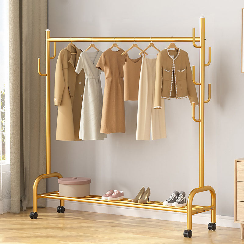 Modern Coat Rack Hanging Rail Storage Shelving and Hooks Coat Hanger 47.2"L x 14.6"W x 60.6"H Gold Clearhalo 'Entry & Mudroom Furniture' 'furn' 'furn_hall_tree_coat_racks' 'Furniture' 'Hall Trees & Coat Racks' 'hall_tree_coat_racks' 6590538