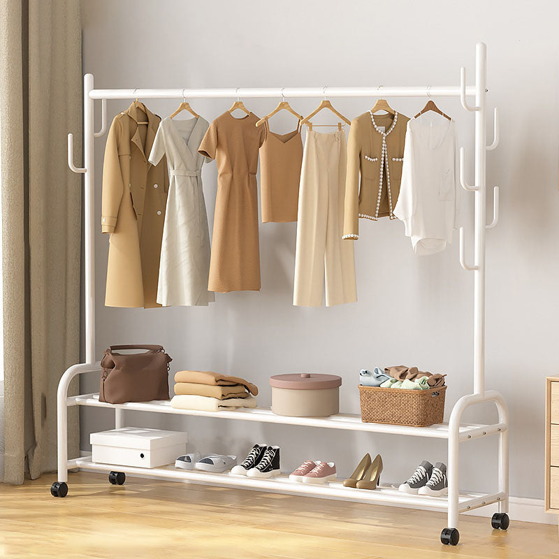 Modern Coat Rack Hanging Rail Storage Shelving and Hooks Coat Hanger 59.1"L x 14.6"W x 65.0"H White Clearhalo 'Entry & Mudroom Furniture' 'furn' 'furn_hall_tree_coat_racks' 'Furniture' 'Hall Trees & Coat Racks' 'hall_tree_coat_racks' 6590545