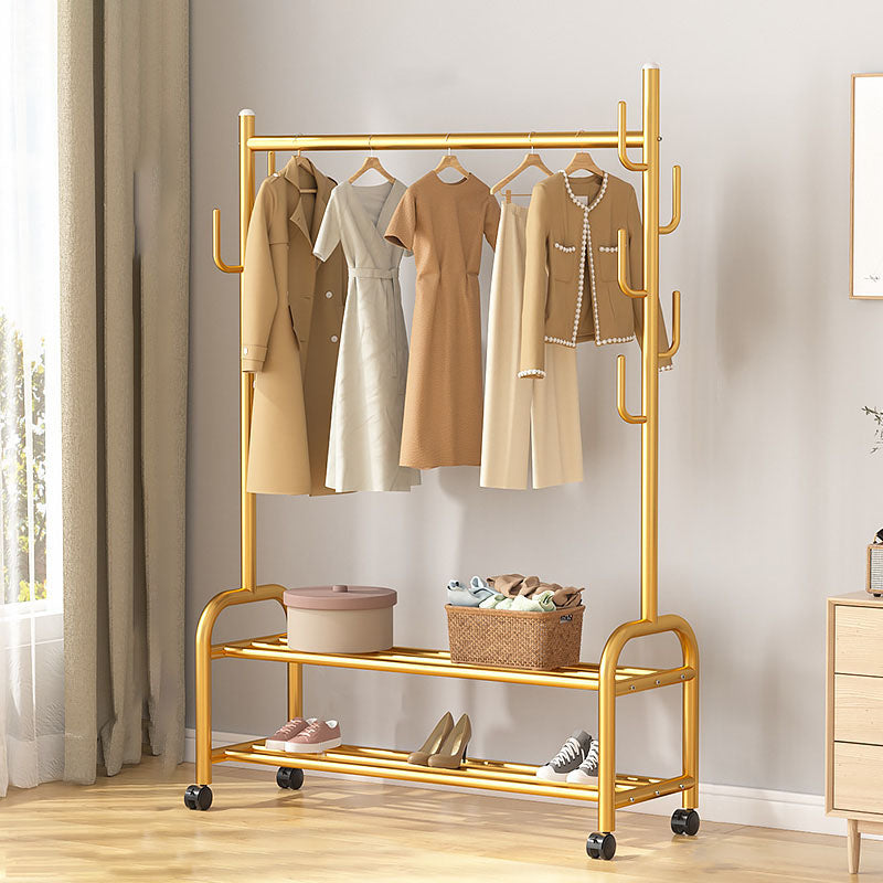 Modern Coat Rack Hanging Rail Storage Shelving and Hooks Coat Hanger 39.4"L x 14.6"W x 65.0"H Gold Clearhalo 'Entry & Mudroom Furniture' 'furn' 'furn_hall_tree_coat_racks' 'Furniture' 'Hall Trees & Coat Racks' 'hall_tree_coat_racks' 6590547