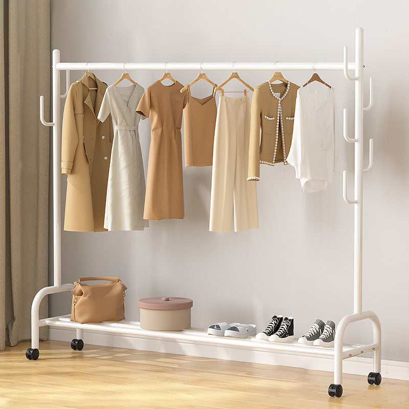 Modern Coat Rack Hanging Rail Storage Shelving and Hooks Coat Hanger 59.1"L x 14.6"W x 60.6"H White Clearhalo 'Entry & Mudroom Furniture' 'furn' 'furn_hall_tree_coat_racks' 'Furniture' 'Hall Trees & Coat Racks' 'hall_tree_coat_racks' 6590549