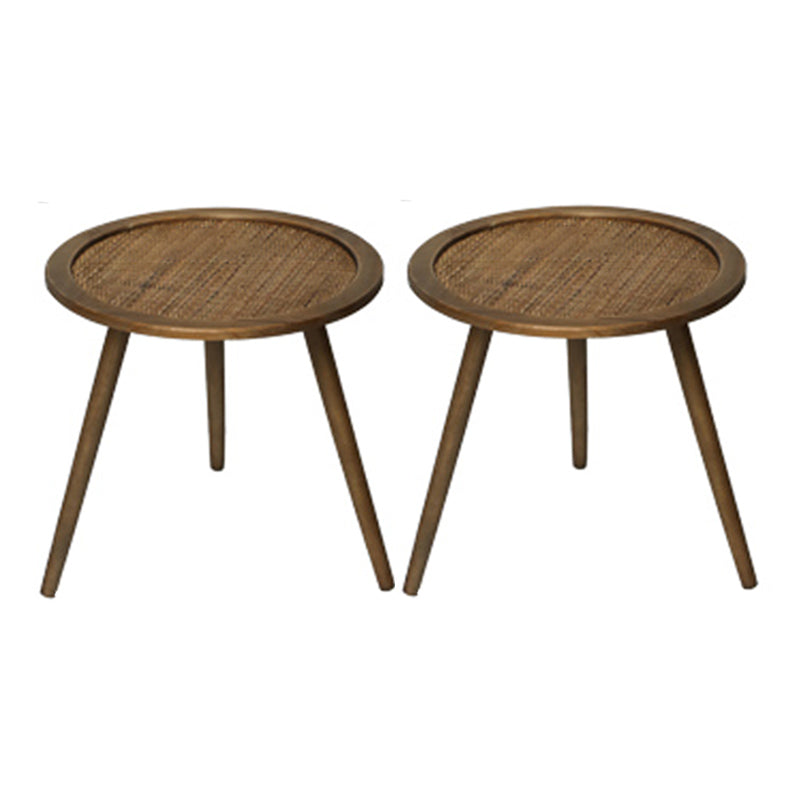 Moderner runder Hinternstisch 3 Beine Endtisch mit Rattan -Akzenten