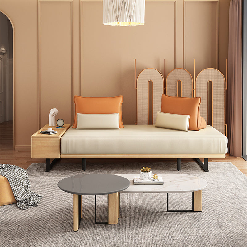 Modern Convertible Sofa Bed Armless Sofa with Pillows in Beige