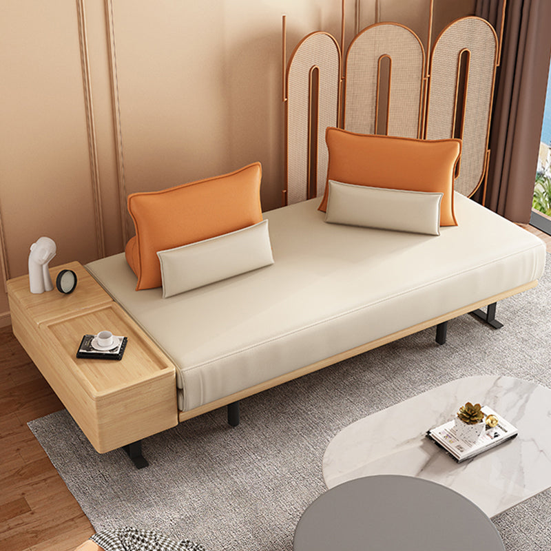 Modern Convertible Sofa Bed Armless Sofa with Pillows in Beige